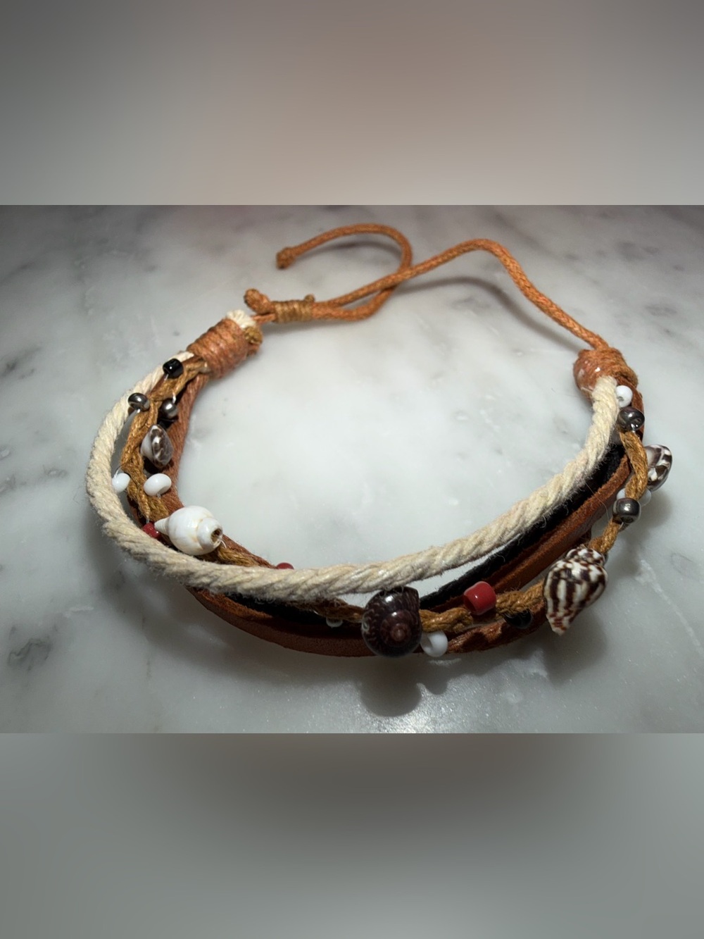 Boho Multi-Strand Leather and Rope Bracelet with Beads